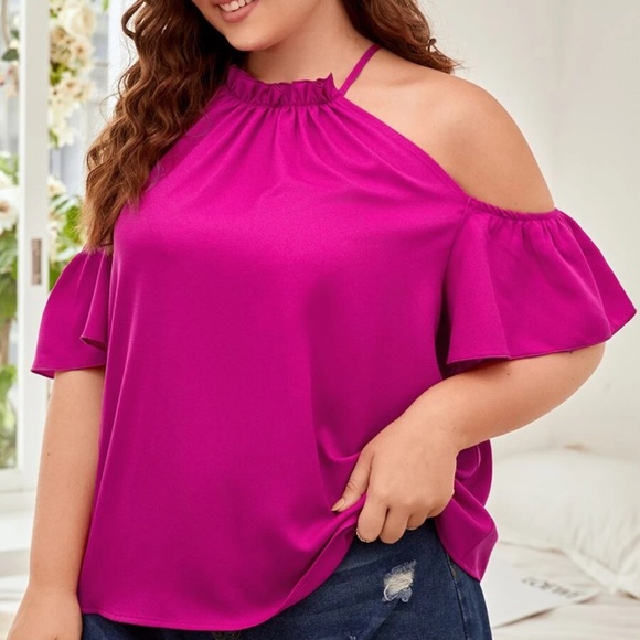 Plus Cold Shoulder Ruffle Blouse - Picture 2 of 4